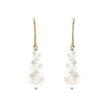 Jewelco London Ladies 9ct Yellow Gold Freshwater Cultured Pearl Snowman Trilogy Easy Hook Drop Earrings 7mm, 30mm - JES375