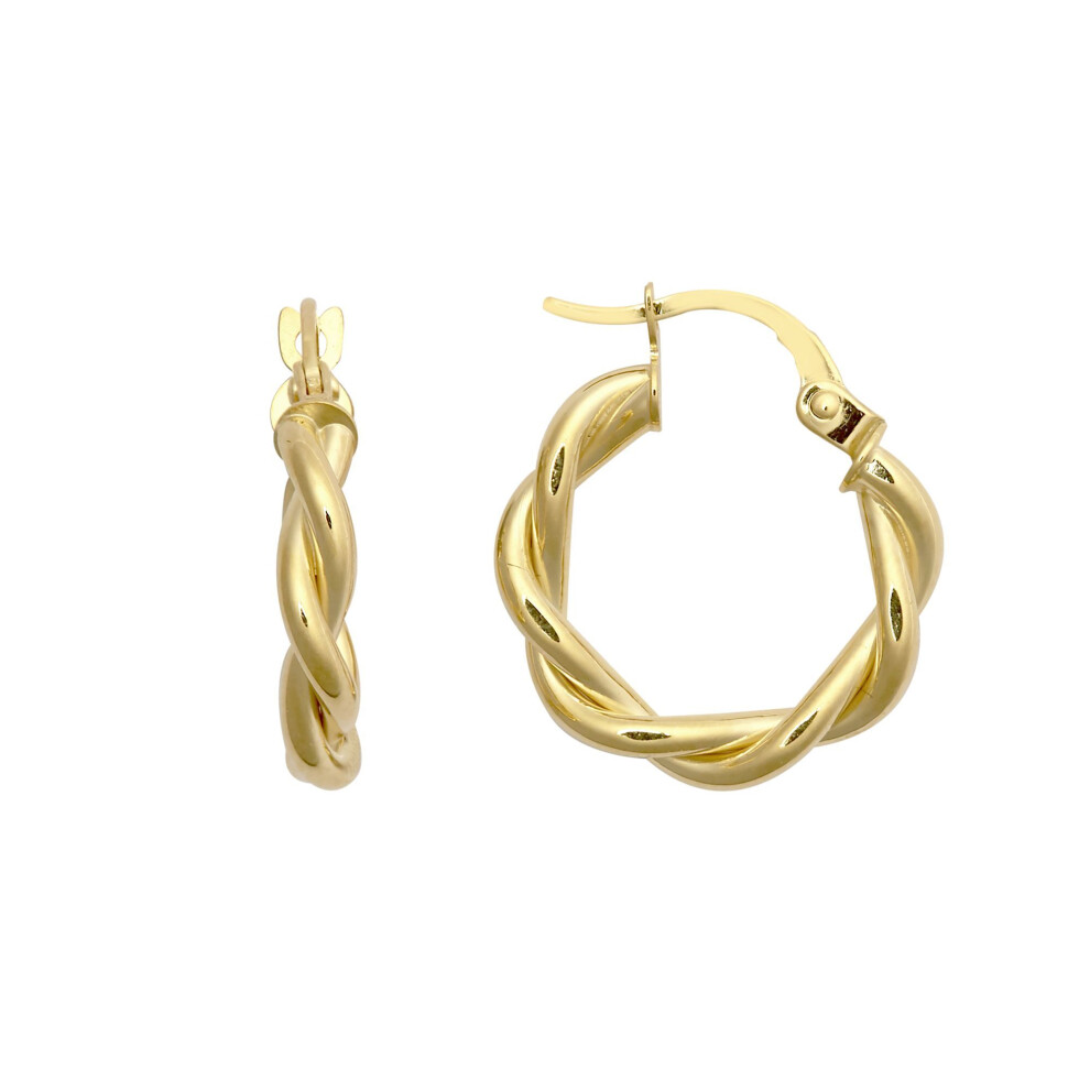 Jewelco London Ladies 9Ct Yellow Gold Plain Twisted Double Interlocked 3Mm Hoop Earrings 15Mm - Jer785a