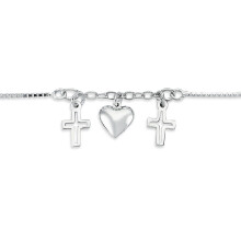 Jewelco London Ladies Rhodium Plated Sterling Silver Love Hearts & Crosses 1mm Charm Bracelet, 7.5" - ABB169