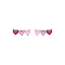 Jewelco London Rhodium Plated Silver Lilac, Pink & Red Heart CZ Romantic Berry Palette Love Heart Trilogy Stud Earrings - EAG1361