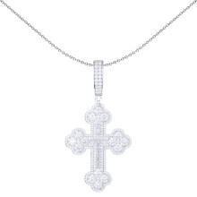 Jewelco London Unisex Rhodium Silver White Baguette CZ Encrusted Greek Baptismal Cross Pendant ½oz - APX050