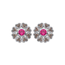 Jewelco London Rhodium Plated Sterling Silver Red & Brown Marcusite & CZ Chocolate Hearts & Arrows Drop Earrings - EAG1311
