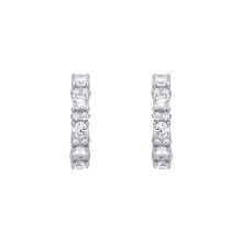 Jewelco London Rhodium Plated Sterling Silver CZ Alternating Lil n Large Eternity Huggie Hoop Earrings - EAG1396