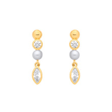 Jewelco London Yellow Gold-Plated Sterling Silver Marquise CZ Golden Bezel Halo Bubble Drop Earrings - EAG1380
