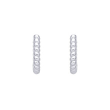Jewelco London Rhodium Plated Sterling Silver Scalloped Coil Twist Oval Drop Huggie Hoop Earrings - EAG1405