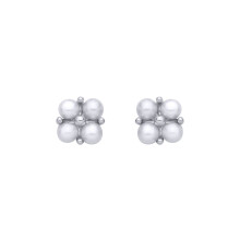 Jewelco London Rhodium Plated Sterling Silver Pearl Four-Lobe Clover Cluster Stud Earrings - EAG1364