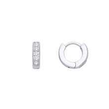 Jewelco London Ladies Rhodium Plated Sterling Silver CZ Bead Edge Pave Eternity Huggie Hoop Earrings - EAG1301