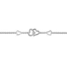 Jewelco London Ladies Rhodium Plated Sterling Silver Cubic Zirconia Entangled Love Hearts 1.1mm Charm Bracelet, 7" - ABB174