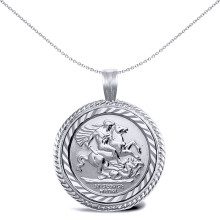 Jewelco London Solid Sterling Silver Rope Edge Frame St George & Dragon Medallion Pendant (Full Sov Size) - ASP001-F-SG