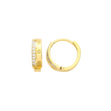 Jewelco London Yellow Gold-Plated Sterling Silver CZ Dual Texture Split Eternity Theta Huggie Hoop Earrings - ER225