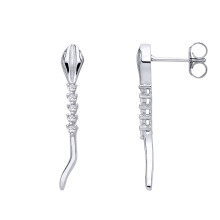 Jewelco London Ladies Rhodium Plated Sterling Silver CZ Slithering Spiney Snake Drop Earrings - EAG1293
