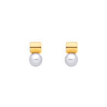 Jewelco London Yellow Gold-Plated Sterling Silver Pearl Rolo Barrell Full Moon Lightbulb Drop Earrings - EAG1375