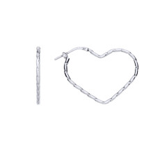 Jewelco London Platinum Plated Sterling Silver Twisted Ribbon Love Heart Hoop Earrings 27 x 34mm 1.7mm - ER169