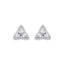 Jewelco London Rhodium Plated Sterling Silver Pear CZ Celtic Trinity Knot Cluster Stud Earrings - EAG1313
