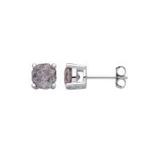 Jewelco London Ladies Rhodium Plated Sterling Silver Grey Octagon CZ Rose Cut 4 Claw Solitaire Stud Earrings 6mm - EAG1305-GB
