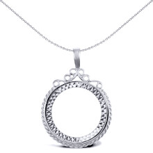Jewelco London Unisex Rhodium Plated Sterling Silver Rope Edge Scroll Top Full Sovereign Coin Mount Pendant - ASP003-F
