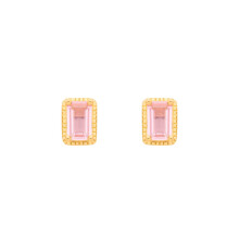 Jewelco London Yellow Gold-Plated Sterling Silver Pink Emerald CZ Beaded Pink Pool Oblong Drop Earrings - EAG1369