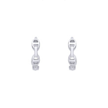 Jewelco London Rhodium Plated Sterling Silver Marine Anchor Chain Link Ring Huggie Hoop Earrings - EAG1387
