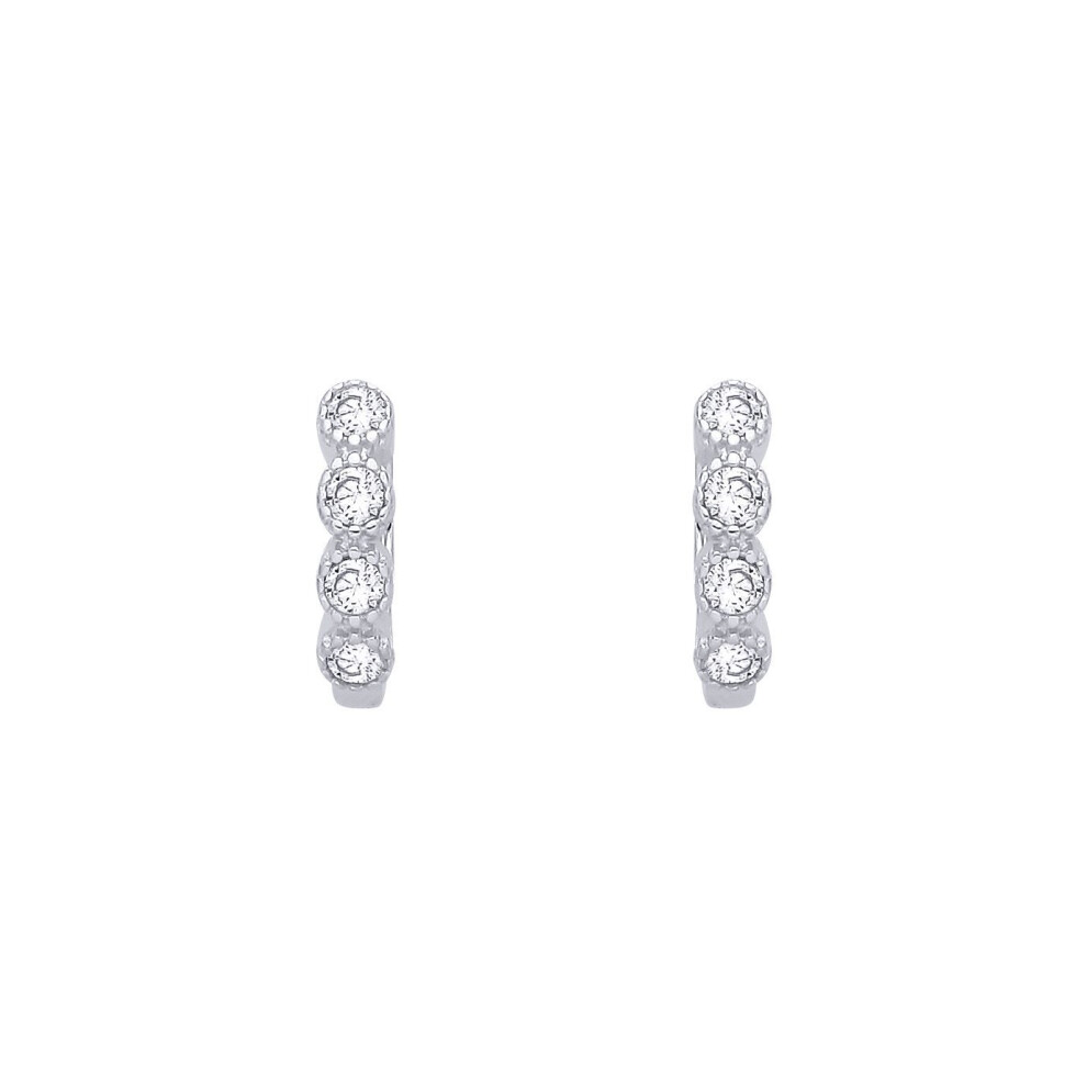 Jewelco London Rhodium Plated Sterling Silver Cz Quadrilogy Eternity Huggie Hoop Earrings - Eag1389