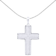 Jewelco London Unisex Rhodium Silver Round CZ Encrusted Block Latin Cross Pendant - APX058