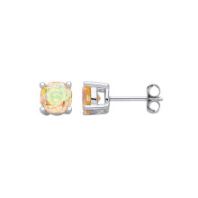 Jewelco London Ladies Rhodium Plated Sterling Silver Yellow Octagon CZ Rose Cut 4 Claw Solitaire Stud Earrings 6mm - EAG1305-Y