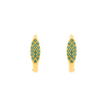 Jewelco London Yellow Gold-Plated Sterling Silver Green CZ Pave Peapod Surfboard Hoop Earrings - EAG1370
