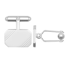 Jewelco London Men's Rhodium Plated Sterling Silver Diagonal Grooves Octagon Rectangle Swivel Back T-Bar Cufflinks - ACL024