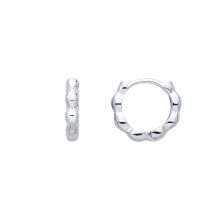 Jewelco London Rhodium Plated Sterling Silver Scalloped Peapod Huggie Creole Hoop Earrings - EAG1390