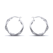 Jewelco London Ladies Sterling Silver Crushed Ice Glitter Twist 3mm Hoop Earrings 21mm - AER134A