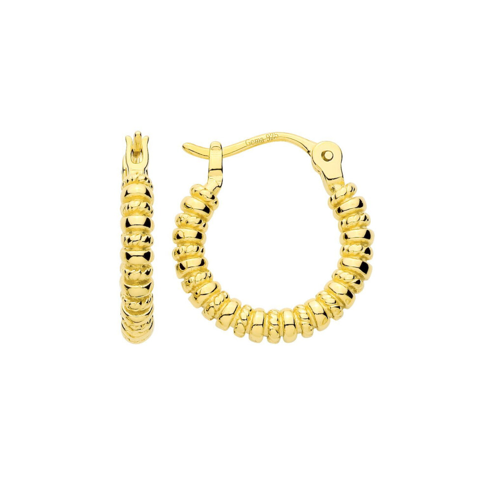 Photos - Earrings Jewelco London Yellow Gold-Plated Sterling Silver Coiled Twist Ribbed Accordion Style Hoop - ER227 Silver,Gold,Yell