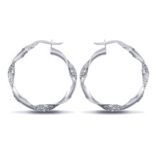 Jewelco London Ladies Sterling Silver Crushed Ice Glitter Twist 3mm Hoop Earrings 25mm - AER134B
