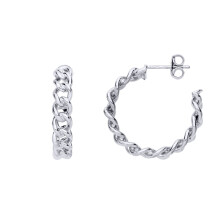 Jewelco London Platinum Plated Sterling Silver Albert Curb Link Chain 3/4 Hoop Earrings 25mm 4mm - ER168