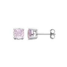 Jewelco London Ladies Rhodium Plated Sterling Silver Pink Octagon CZ Rose Cut 4 Claw Solitaire Stud Earrings 6mm - EAG1305-P