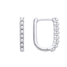 Jewelco London Ladies Rhodium Plated Sterling Silver Pearl Tennis Oval Hoop Drop Earrings - EAG1303