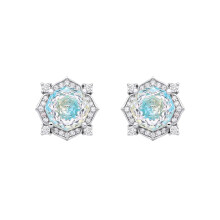 Jewelco London Rhodium Plated Sterling Silver Blue Octagon CZ Quatrefoil Petal Rose-cut Solitaire Drop Earrings - EAG1335PT