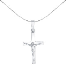 Jewelco London Unisex Rhodium Plated Sterling Silver Stamped Crucifix Plain Cross Pendant - APX026