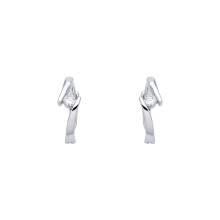 Jewelco London Rhodium Plated Sterling Silver CZ Crossover Bypass Solitaire Huggie Hoop Earrings - EAG1388