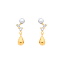 Jewelco London Yellow Gold-Plated Sterling Silver Button Pearl & CZ Zig Zag Starry Skies Cluster Drop Earrings - EAG1382