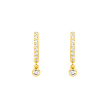 Jewelco London Yellow Gold-Plated Sterling Silver CZ Solitaire Charm Eternity Huggie Hoop Drop Earrings - EAG1368