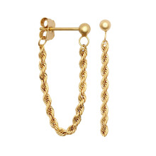 Jewelco London Ladies 9ct Yellow Gold 3mm Ball & 2mm Rope Chain Drop Earrings, 32mm - JER798