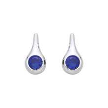 Jewelco London Rhodium Plated Sterling Silver Blue CZ Over The Top Elongated Avocado Teardrop Solitaire Drop Earrings - EAG1328