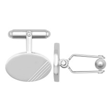 Jewelco London Men's Rhodium Plated Sterling Silver Diagonal Grooves Oval Swivel Back T-Bar Cufflinks - ACL023