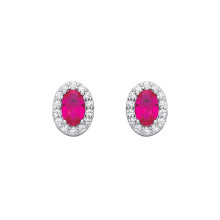 Jewelco London Rhodium Plated Sterling Silver Red Oval CZ Oval Halo Royal Cluster Stud Earrings - EAG1334RU