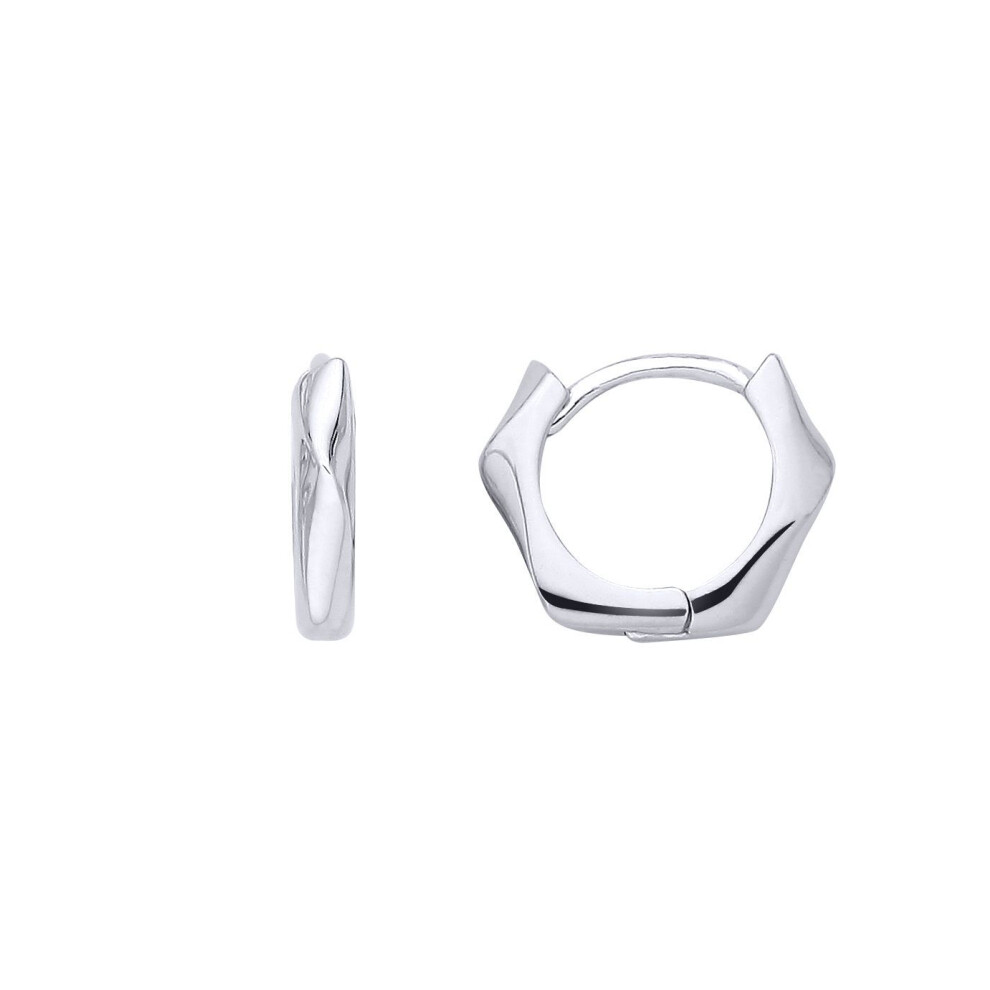 Jewelco London Rhodium Plated Sterling Silver Wavy Hexagonal Huggie Creole Hoop Earrings - Eag1391