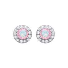 Jewelco London Rhodium Plated Sterling Silver Rainbow CZ Round Halo Birds Nest Solitaire Stud Earrings - EAG1336PINK