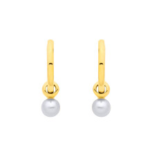 Jewelco London Yellow Gold-Plated Sterling Silver Pearl Triple Band Tunnel Full Moon Orbit Drop Earrings - EAG1376