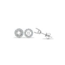 Jewelco London Solid 18ct White Gold Pave Set Round G SI1 0.32ct Diamond Semi-set Halo Mount Stud Earrings - 18E391-025