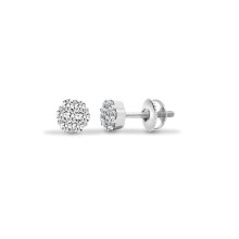 Jewelco London Solid 18ct White Gold Pave Set Round G SI1 0.5ct Diamond Solitaire-style Cluster Stud Earrings - 18E417-050