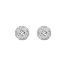 Jewelco London Unisex Solid 9ct White Gold White Round Brilliant CZ Fluted Sunburst Bezel Stud Earrings, 8mm - JES349