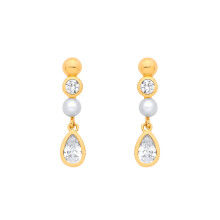 Jewelco London Yellow Gold-Plated Sterling Silver Pear CZ Golden Bezel Halo Bubble Drop Earrings - EAG1379